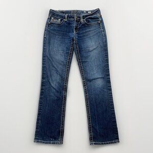 Miss Me Jeans Womens 27 Easy Straight Leg Medium Wash Flap Pockets Mid-Rise